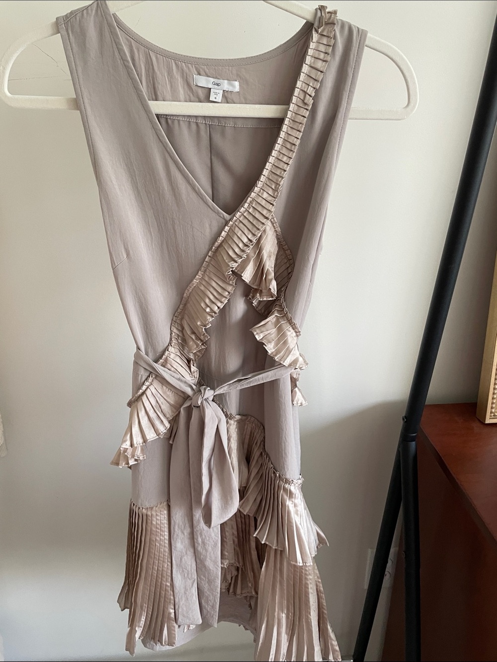 GAP Taupe Ruffle Dress with Pleated Trim